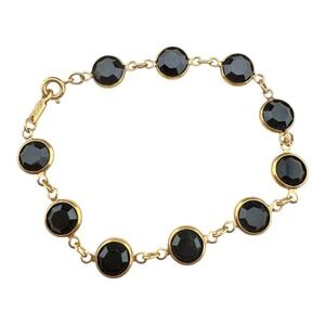Gold Tone Black Crystal Tennis Bracelet Swarovski Elements Rhinestone